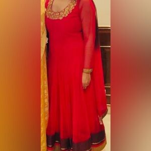 Radiant Fuschia & Gold Floor-Length Anarkali Gown